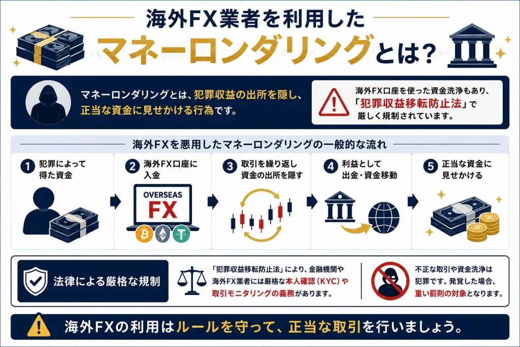 海外FXで違法となる禁止行為としてマネーロンダリングがある