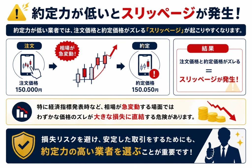 約定力が低い海外FX業者ではスリッページが発生する