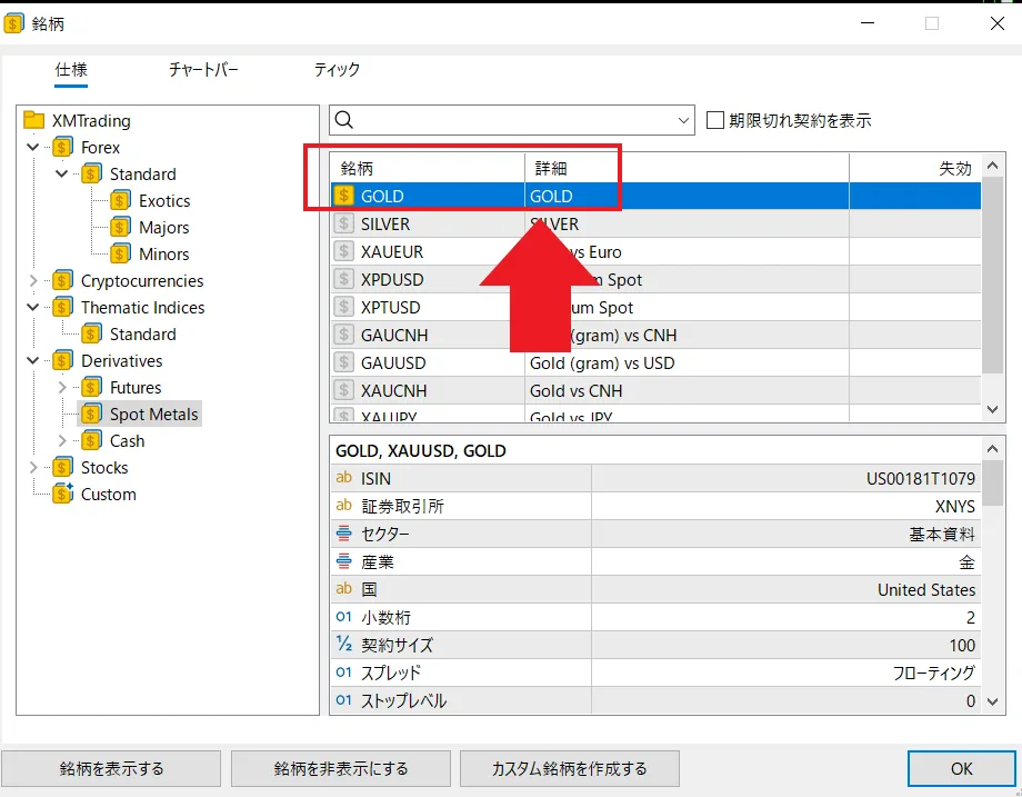 MT4・MT5でゴールドのチャートを表示する3