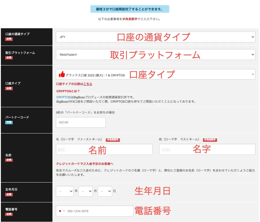 必要事項を入力