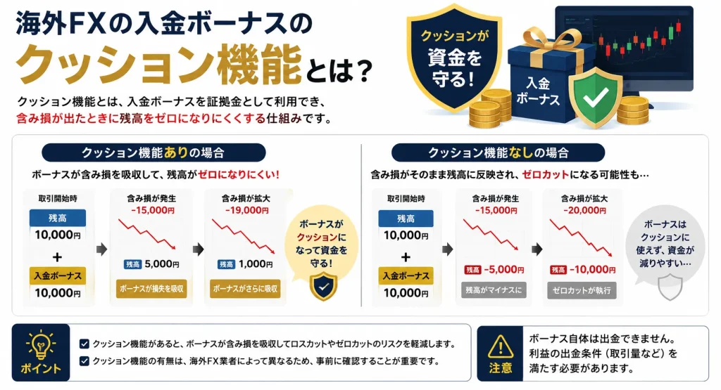 海外FXの入金ボーナスのクッション機能について解説