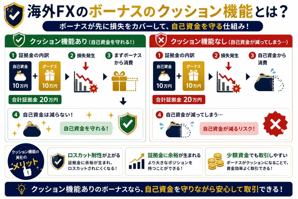 海外FX業者のボーナスのクッション機能について解説