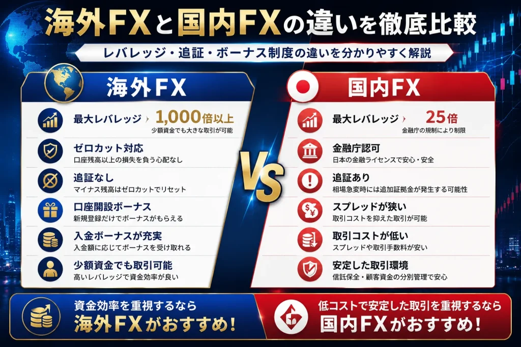 海外FXと国内FXとの違いを比較解説