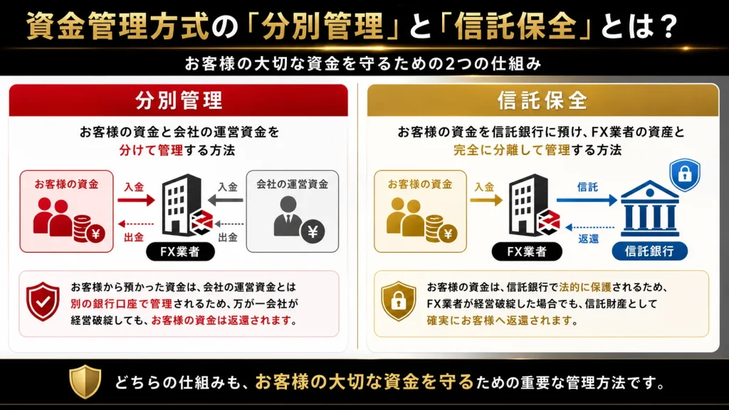 海外FX業者の資金管理方式の分別管理と信託保全の違いについて解説