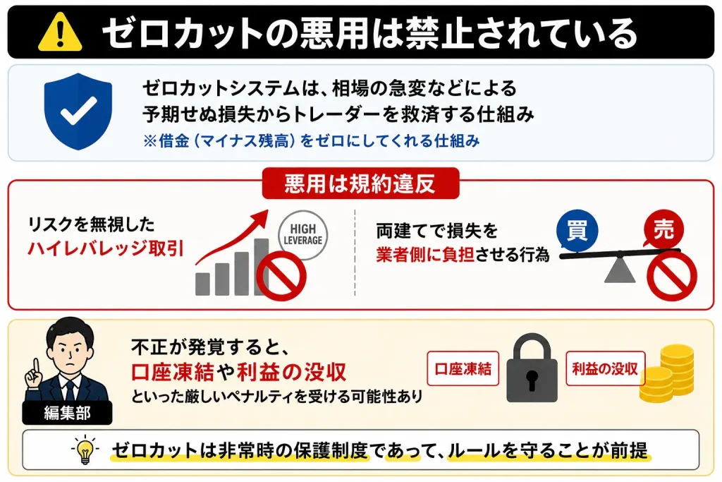 海外FXでレバレッジ取引をする際の注意点としてゼロカットの悪用は禁止されている