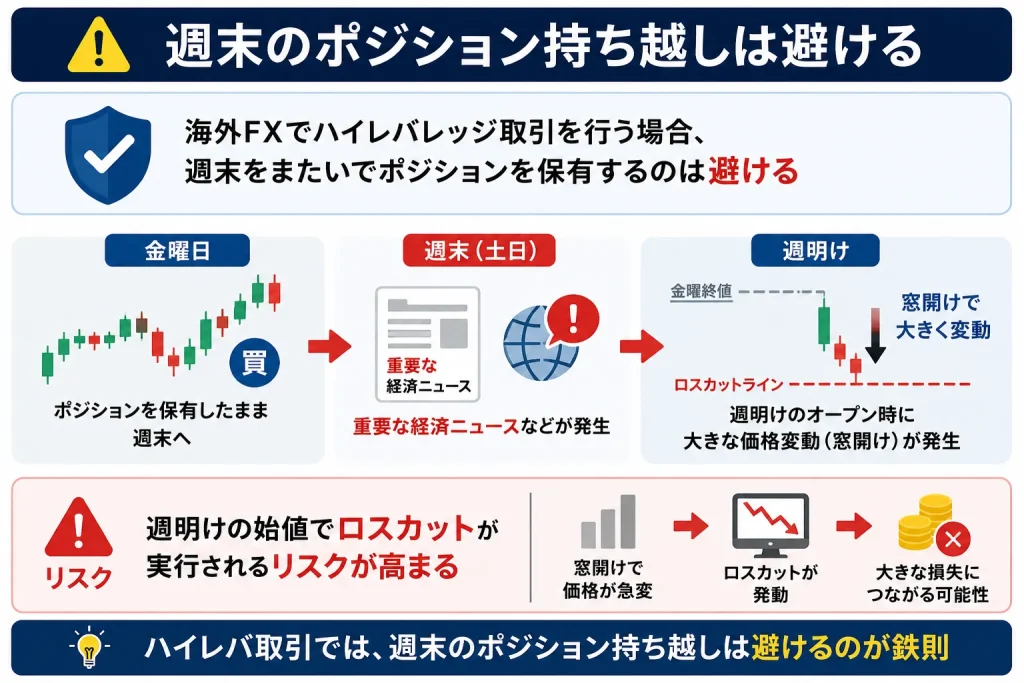 海外FXでレバレッジ取引をする際の注意点として週末のポジション持ち越しは避ける