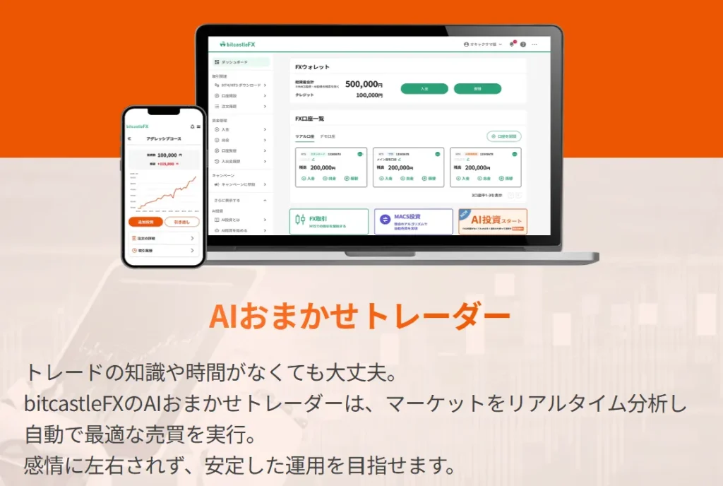 bitcastleFXはAI投資専用口座を提供している