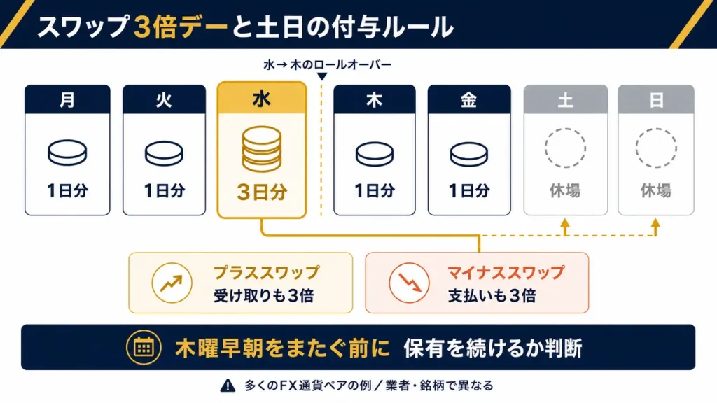 スワップ3倍デーと土日の付与ルール
