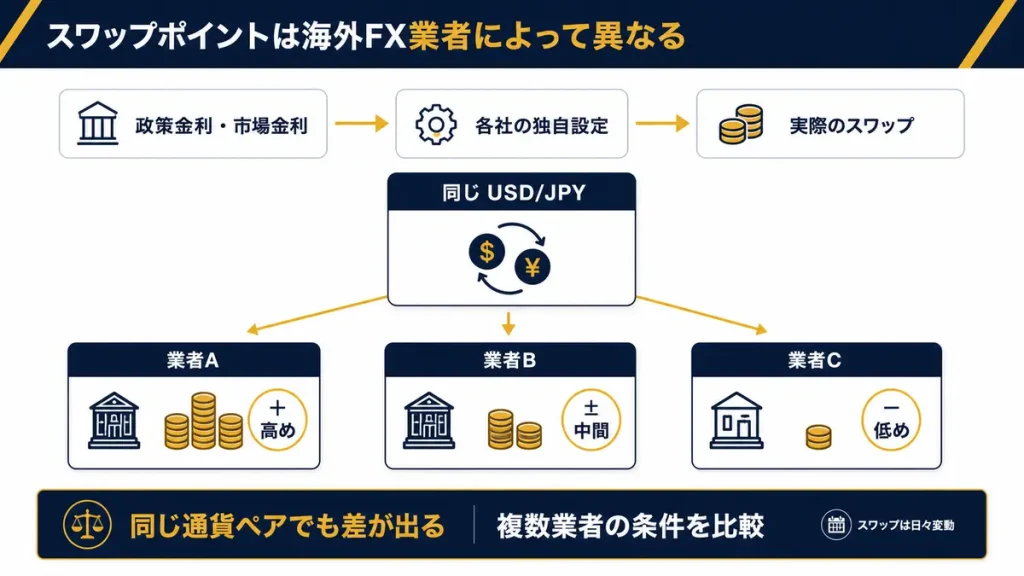 スワップポイントは海外FX業者によって異なる